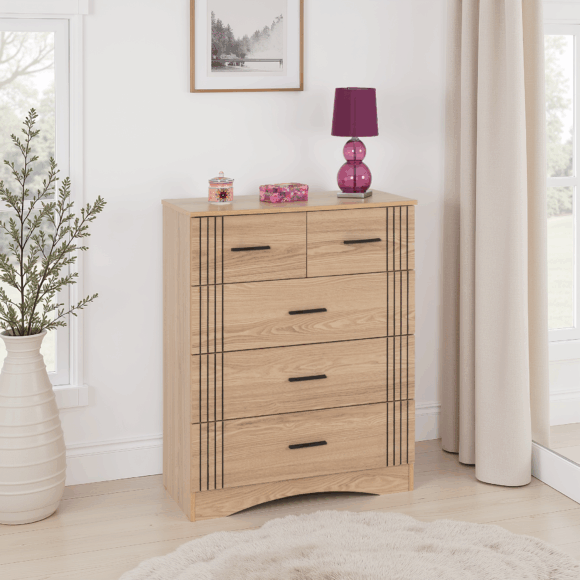seconique Tessa 3+2 Drawer Chest Natural Oak Effect