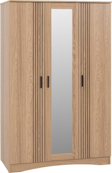 Seconique Tessa 3 Door Mirrored Wardrobe Natural Oak Effect
