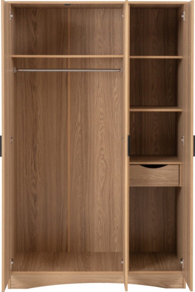 Seconique Tessa 3 Door Mirrored Wardrobe Natural Oak Effect