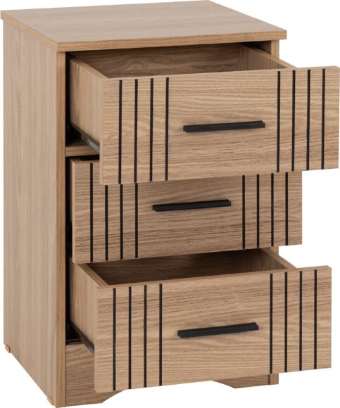 Seconique Tessa 3 Drawer Bedside Natural Oak Effect