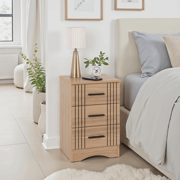 seconique Tessa 3 Drawer Bedside Natural Oak Effect
