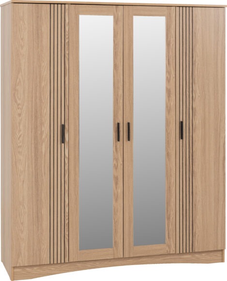 Seconique Tessa 4 Door Mirrored Wardrobe Natural Oak Effect