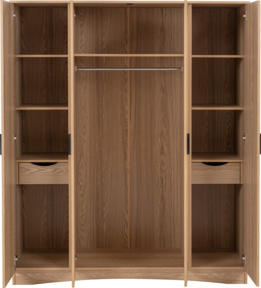 Seconique Tessa 4 Door Mirrored Wardrobe Natural Oak Effect