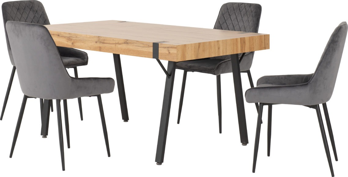 Seconique Treviso Dining Set With Avery Chairs Light Oak Effect/Black/Grey Velvet