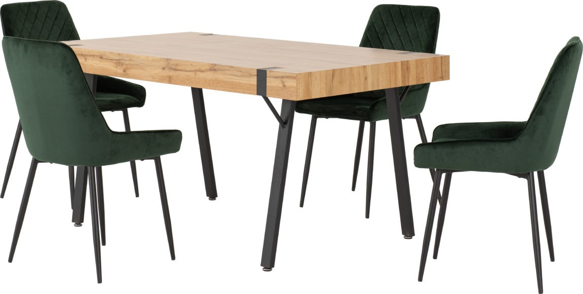 Seconique Treviso Dining Set With Avery Chairs Light Oak Effect/Black/Emerald Green Velvet