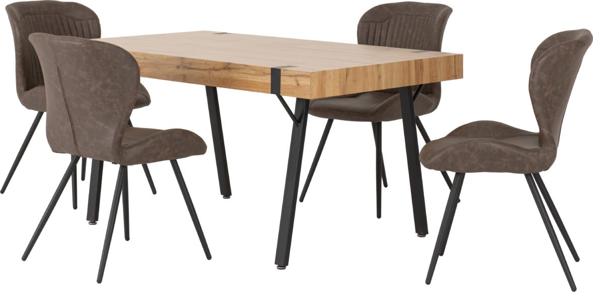 Seconique Treviso Dining Set With Quebec Chairs Light Oak Effect/Black/Brown Faux Leather