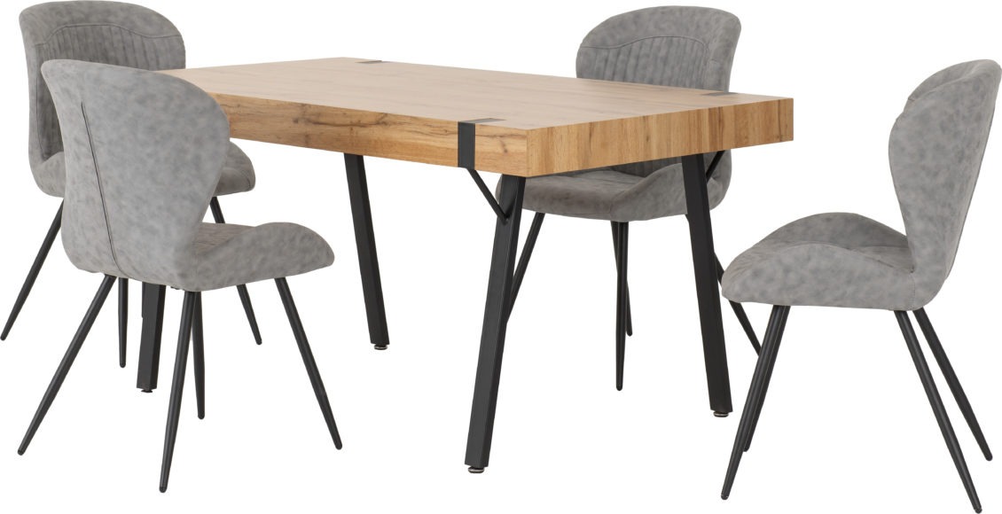 Seconique Treviso Dining Set With Quebec Chairs Light Oak Effect/Black/Grey Faux Leather