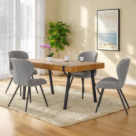 seconique Treviso Dining Set with Quebec Chairs Light Oak Effect/Black/Grey Faux Leather