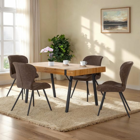 seconique Treviso Dining Set with Quebec Chairs Light Oak Effect/Black/Brown Faux Leather