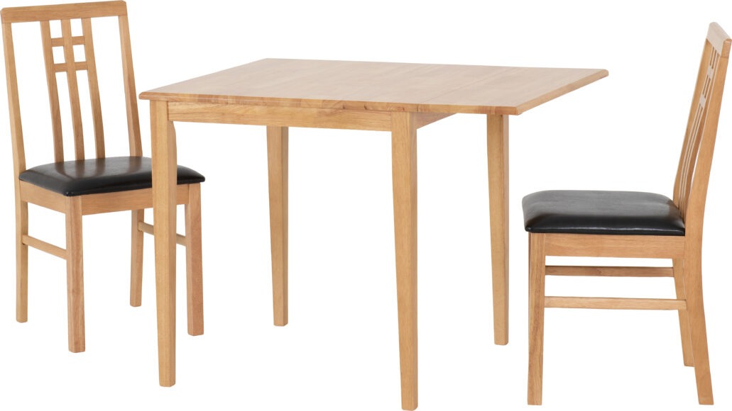 Seconique Vienna Drop Leaf Dining Set Medium Oak/Brown Faux Leather