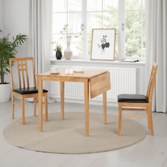 seconique Vienna Drop Leaf Dining Set Medium Oak/Brown Faux Leather