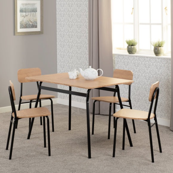 Seconique Warren 1+4 Dining Set Russet Oak Effect/Black