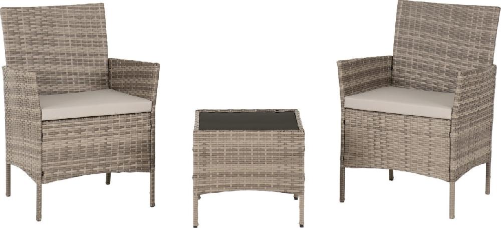 Seconique Willow 3 Piece Garden Set Grey Rattan/Grey Fabric/Black Glass