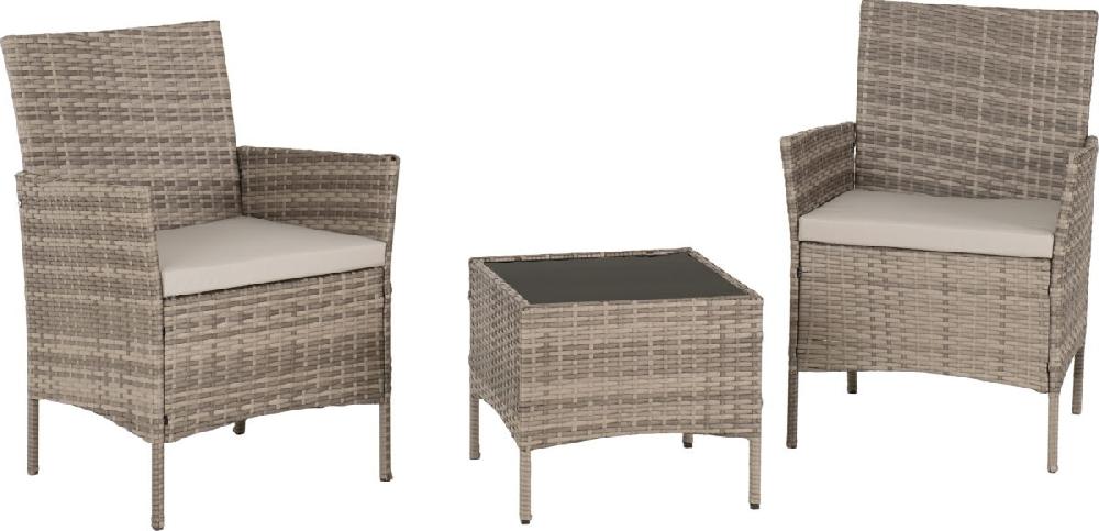 Seconique Willow 3 Piece Garden Set Grey Rattan/Grey Fabric/Black Glass