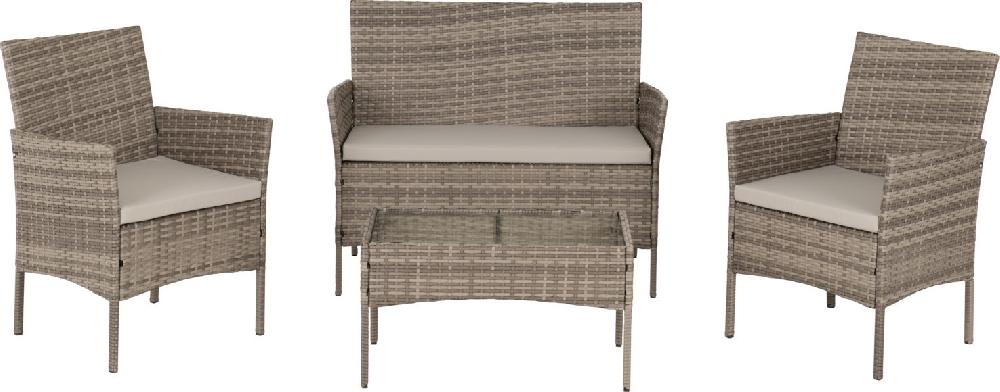 Seconique Willow 4 Piece Garden Set Grey Rattan/Grey Fabric/Clear Glass
