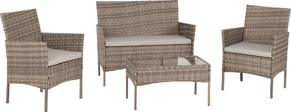 Seconique Willow 4 Piece Garden Set Grey Rattan/Grey Fabric/Clear Glass