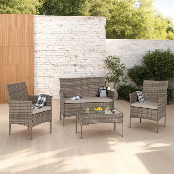 seconique Willow 4 Piece Garden Set Grey Rattan/Grey Fabric/Clear Glass