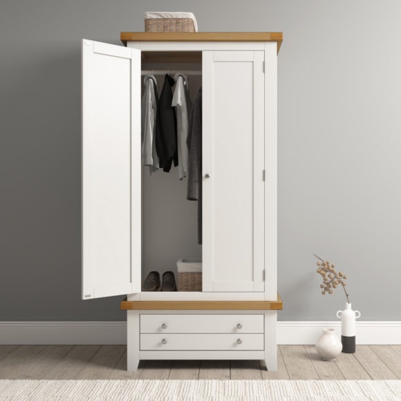 Seconique Windsor 2 Door 1 Drawer Wardrobe Ivory/Oak