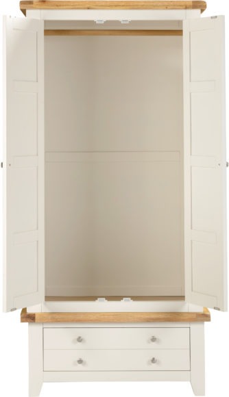 Seconique Windsor 2 Door 1 Drawer Wardrobe Ivory/Oak