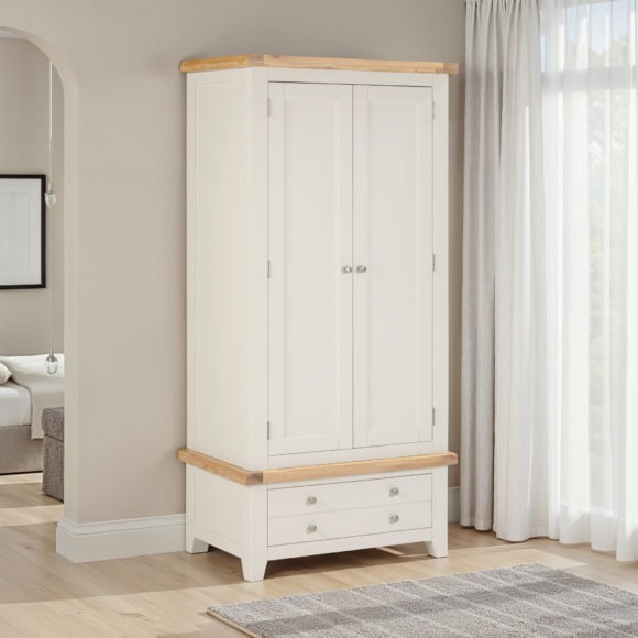 seconique Windsor 2 Door 1 Drawer Wardrobe Ivory/Oak