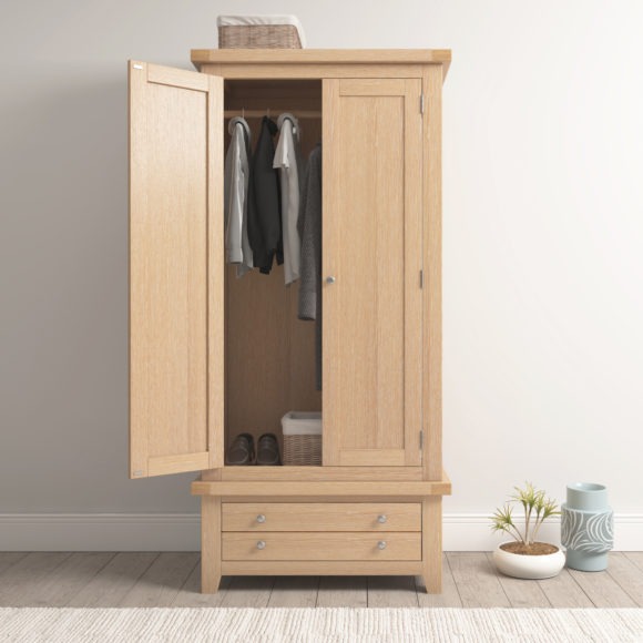Seconique Windsor 2 Door 1 Drawer Wardrobe Natural Oak