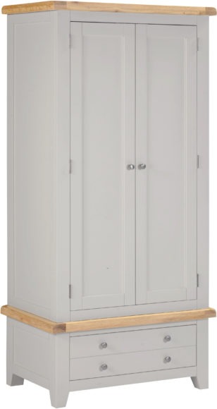 Seconique Windsor 2 Door 1 Drawer Wardrobe Pebble Grey/Oak