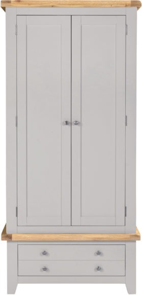 Seconique Windsor 2 Door 1 Drawer Wardrobe Pebble Grey/Oak