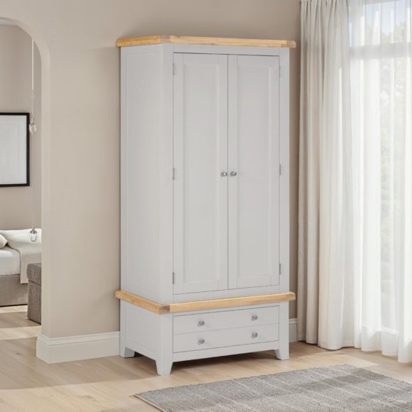 seconique Windsor 2 Door 1 Drawer Wardrobe Pebble Grey/Oak