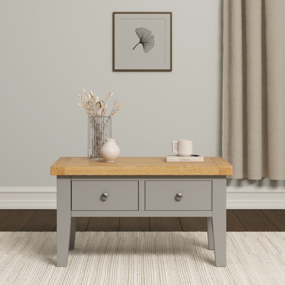 seconique Windsor 2 Drawer Coffee Table Pebble Grey/Oak