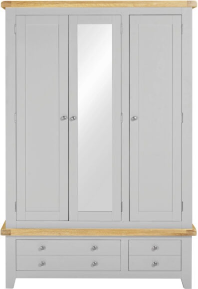 Seconique Windsor 3 Door 2 Drawer Wardrobe Pebble Grey/Oak