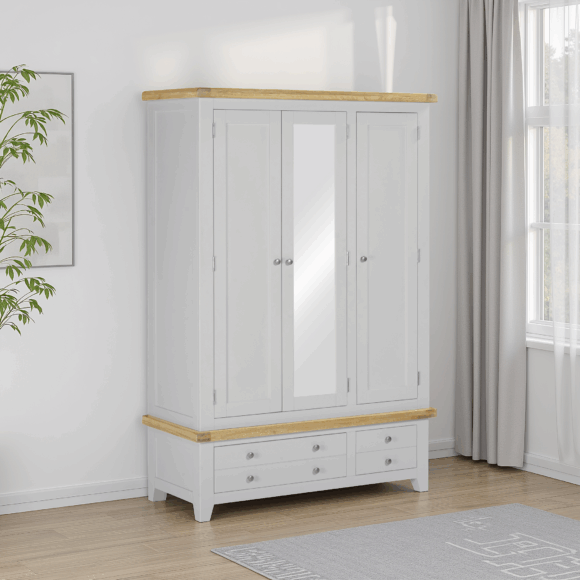 seconique Windsor 3 Door 2 Drawer Wardrobe Pebble Grey/Oak