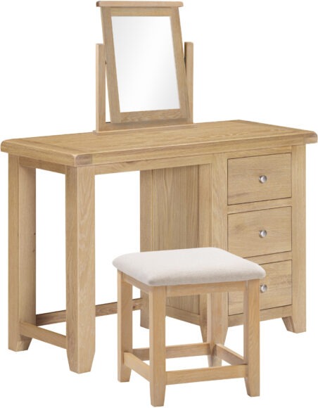 Seconique Windsor 3 Drawer Dressing Table Set Natural Oak/Oat Fabric
