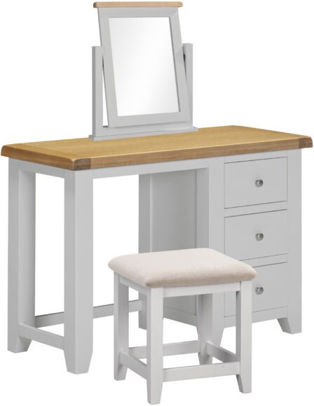 Seconique Windsor 3 Drawer Dressing Table Set Pebble Grey/Oak/Oat Fabric
