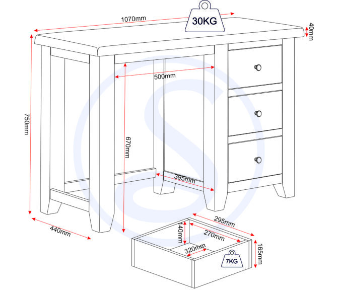 Seconique Windsor 3 Drawer Dressing Table Set Pebble Grey/Oak/Oat Fabric