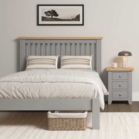 seconique Windsor 4'6" Bed Low Foot End Pebble Grey/Oak