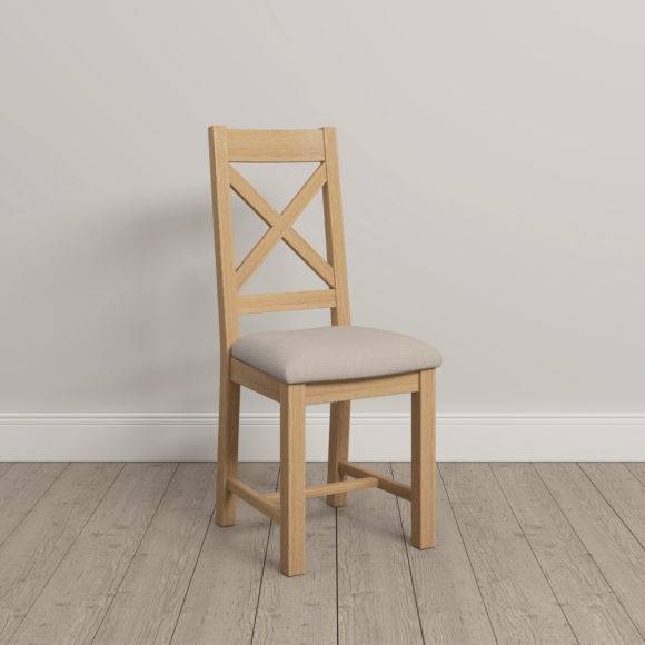 Seconique Windsor Cross Back Chair (Box Of 2) Natural Oak/Oat Fabric