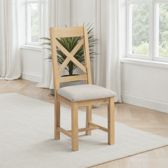 seconique Windsor Cross Back Chair (Box of 2) Natural Oak/Oat Fabric