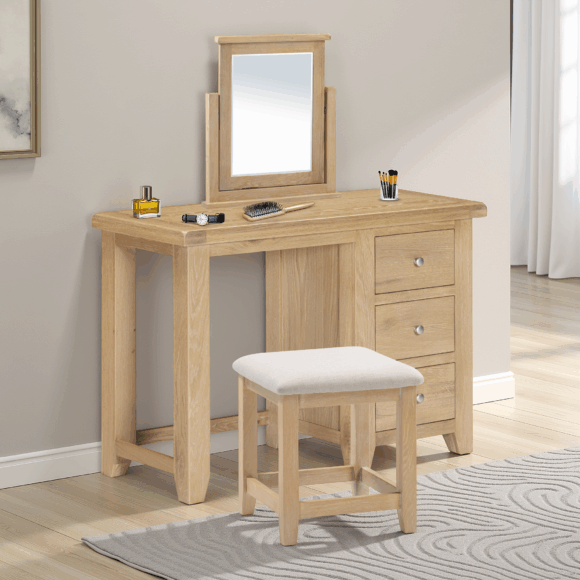 seconique Windsor Dressing Table Stool Natural Oak/Oat Fabric