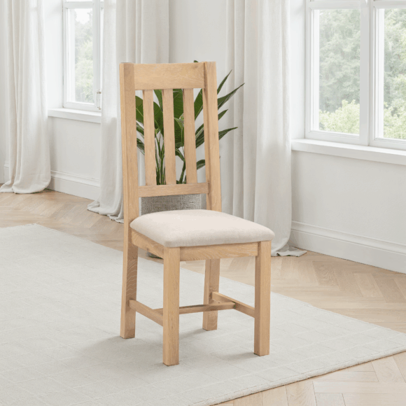 seconique Windsor Slatted Chair (Box of 2) Natural Oak/Oat Fabric