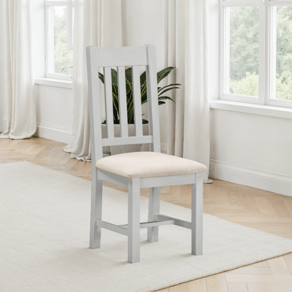 seconique Windsor Slatted Chair (Box of 2) Pebble Grey/Oat Fabric