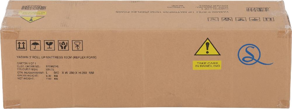 Seconique Yasmin 3' Roll-Up Mattress 15cm (Reflex Foam) White