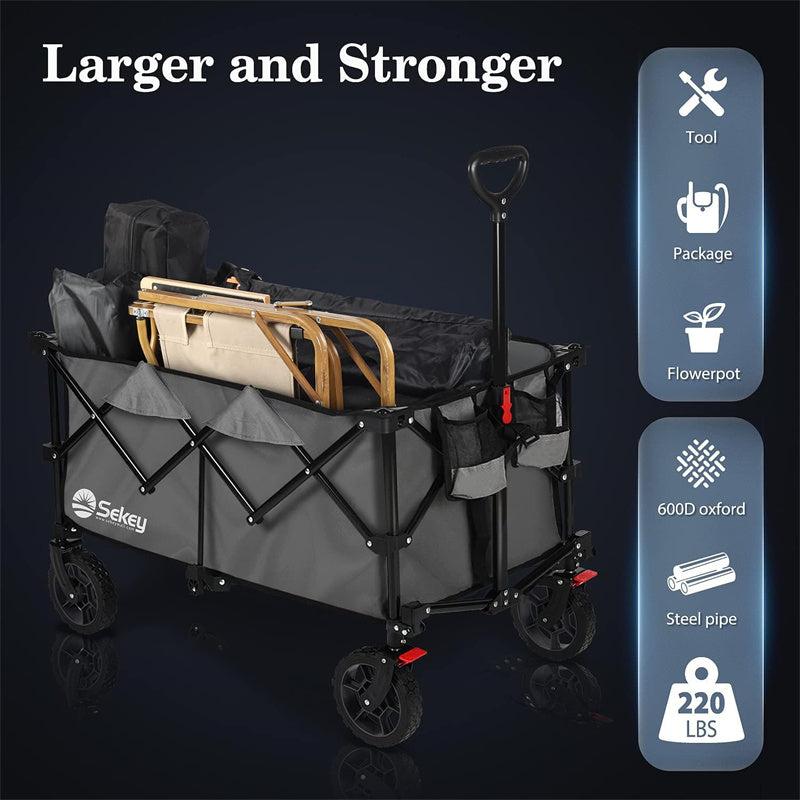 Sekey Sekey 220L Collapsible Foldable Wagon With 330lbs Weight Capacity Heavy Duty Folding Wagon Cart With Big All-Terrain Wheels & Drink Holders