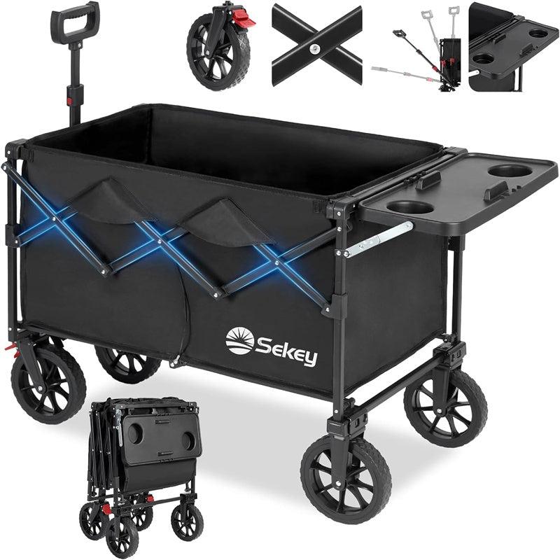 sekey Sekey 250L Collapsible Wagon with Folding Table and Drink Holders Foldble Beach Wagon with All-Terrain Wheels Load up to 330LBS for Shopping Camping Sports