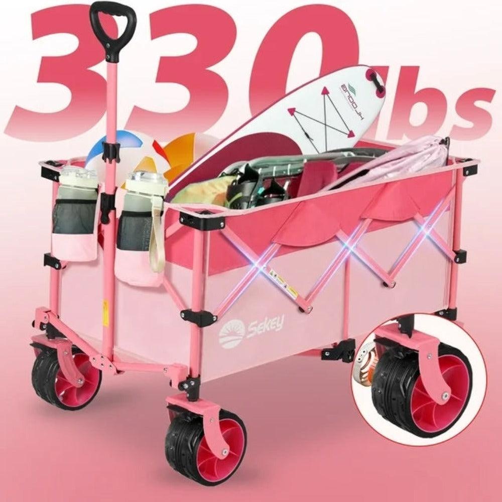 sekey Sekey 330lbs 220L Collapsible Beach Wagon Foldable Wagon Cart Heavy Duty Folding Utility Cart Wagon with Big All-Terrain Wheels Grocery Wagon for Camp Garden Sport Shop United States