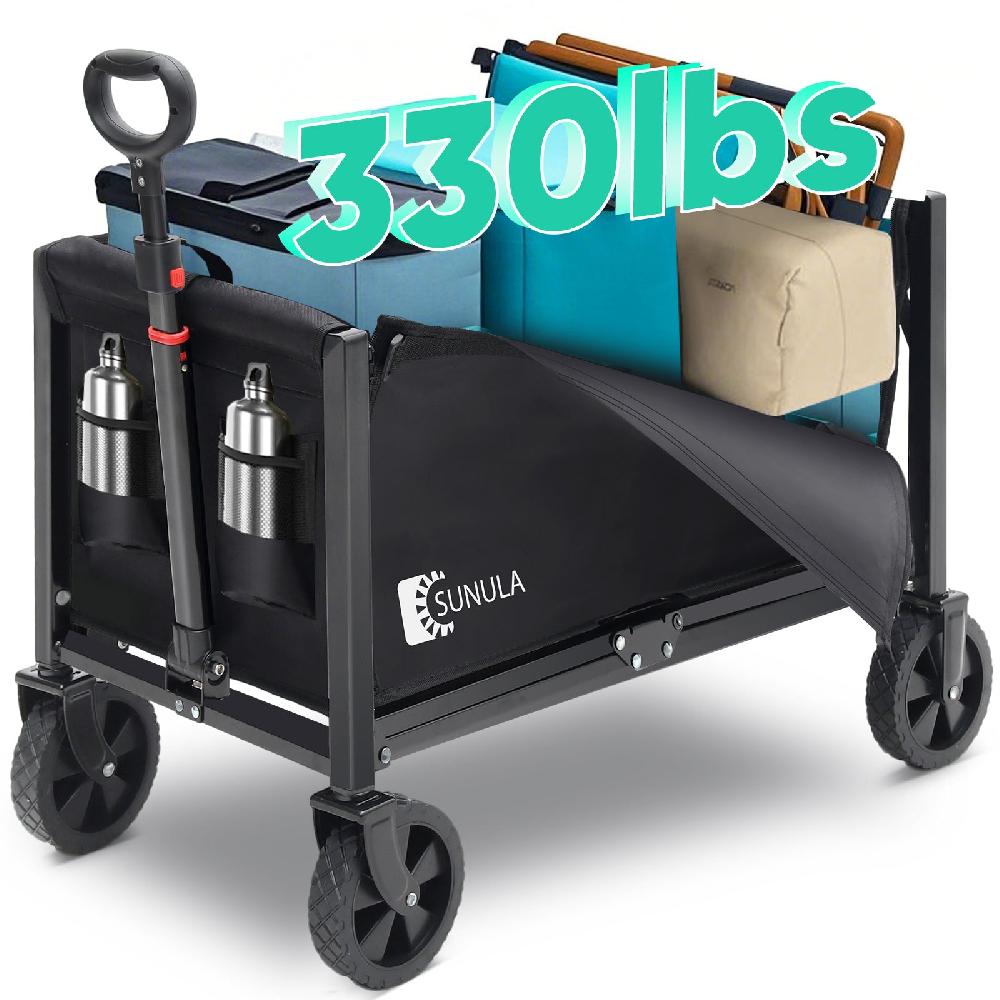 sekey Sekey 330lbs Collapsible Wagon Cart 3 in 1 Foldable Wagon with Wheels 2 Cup Holder Folding Lightweight Utility Cart for Grocery Camping Shopping Garden Beach Pet Riding. Balck 1 Year Warranty United States