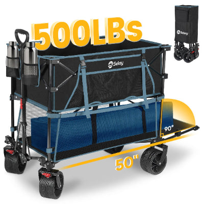 sekey Sekey 400L Double Decker Wagon 50''L Extra-Long Extended Beach Wagon with 450lbs Weight Capacity Heavy Duty Wagon Cart with All-Terrain Big Wheels for Camping Sports Garden