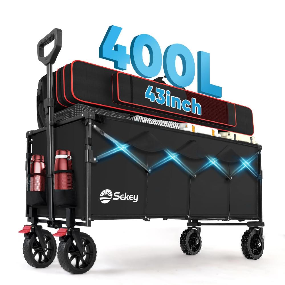 sekey Sekey 43'' Extended Collapsible Wagon 400L Large Capacity 440LBS Heavy Duty Folding Utility Garden Cart with All-Terrain Wheels for Camping Sports Shopping