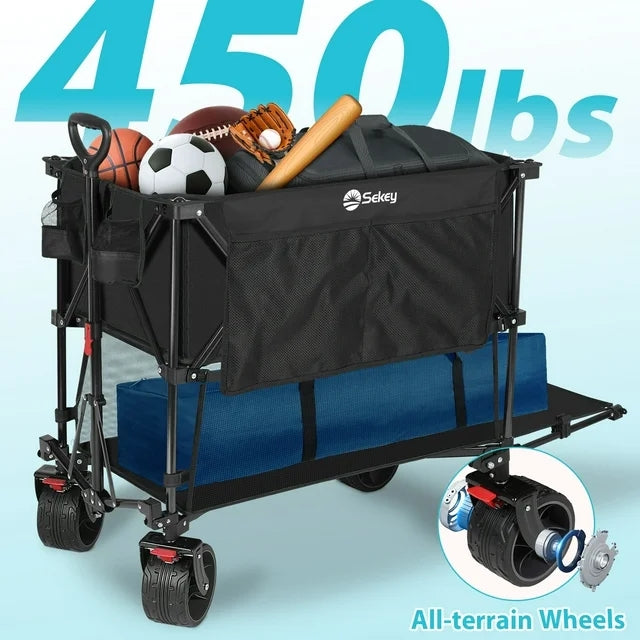 sekey Sekey 450LBS Beach Collapsible Wagon 400L Double Decker Cart 50"L Extended Extra-Long Wagon with Weight Capacity Heavy Duty Wagon Cart with All-Terrain Big Wheels for Camping Sports Garden United States