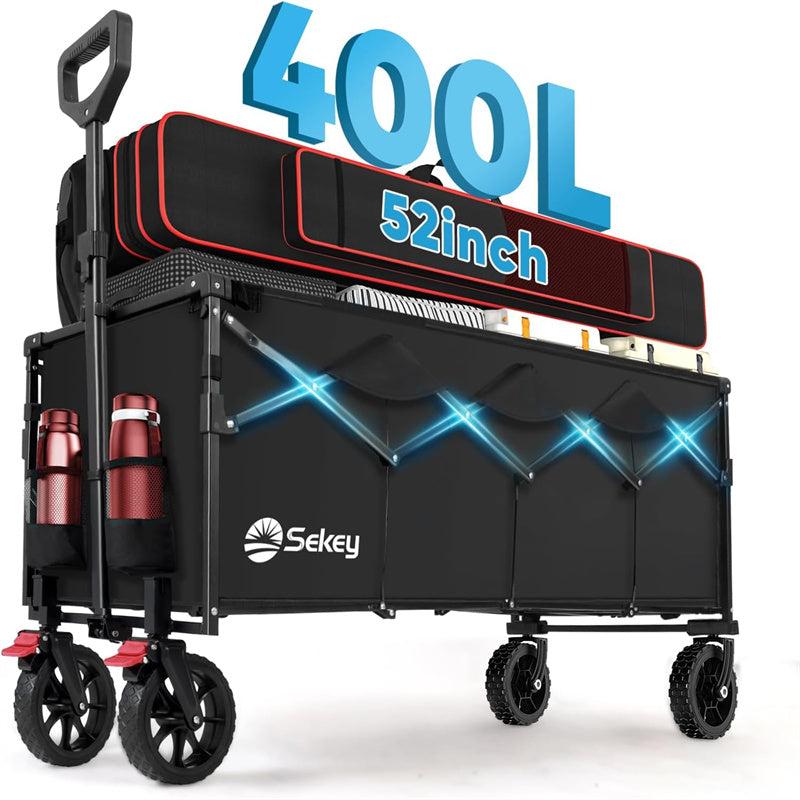 sekey Sekey 52'' Extended Collapsible Wagon 400L Large Capacity 440LBS Heavy Duty Folding Utility Garden Cart with All-Terrain Wheels for Camping Sports Shopping