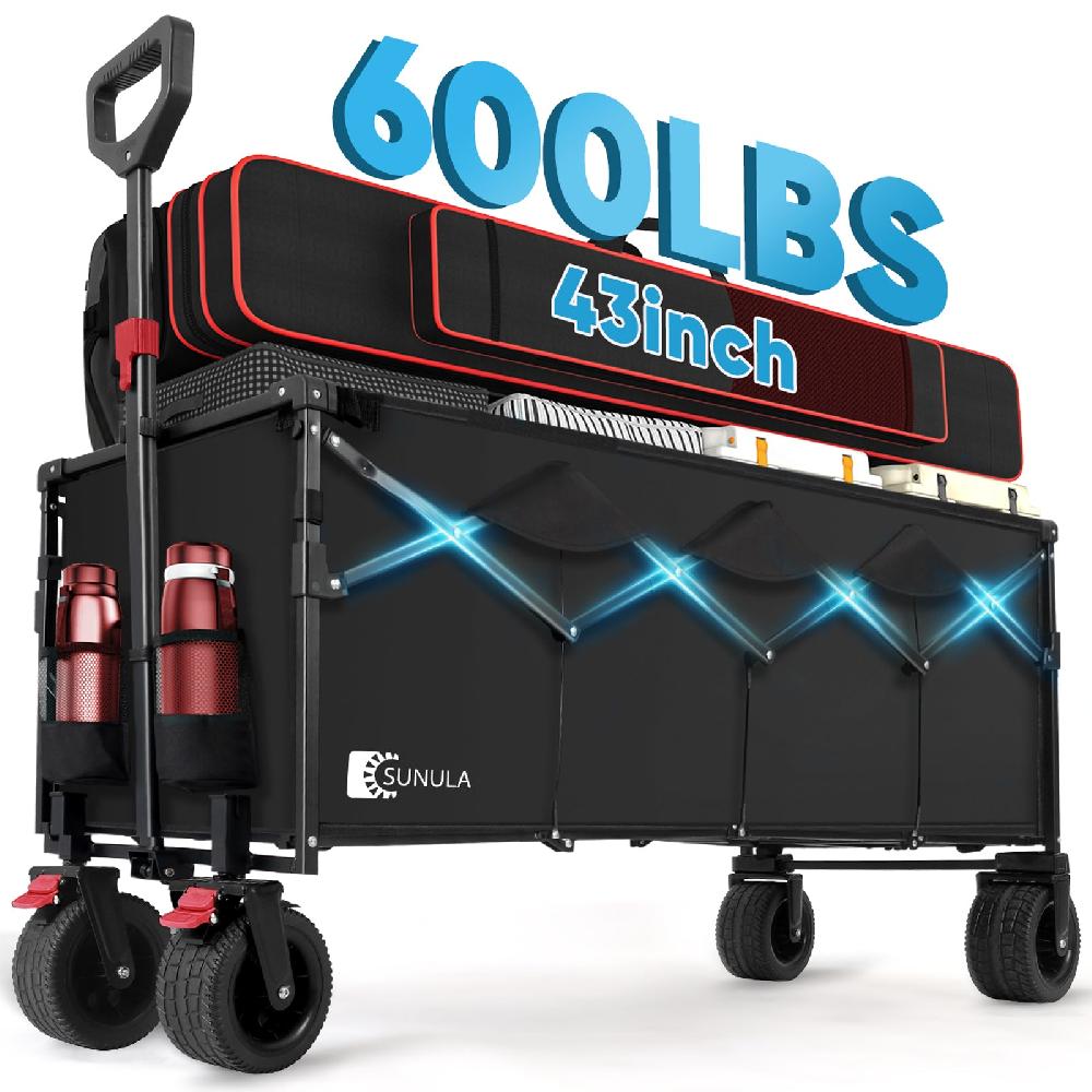 sekey Sekey 600LBS Collapsible Wagon Cart 400L Large Capacity 43" Extended Foldable Wagon Heavy Duty Beach Folding Utility Garden Cart with Big All-Terrain Wheels & Drink Holders for Camping Sports United States